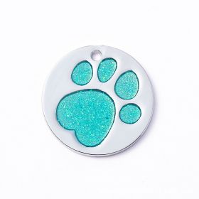 Personalized Dog Tags; Engraved Footprints Cat Tags; Anti-lost Round Pet ID Tags For Dogs & Cats (Color: Viridity)